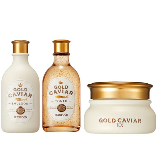 SKINFOOD: Gold Caviar IEX Cream 3 TYPES SET_ Toner+Emulsion+Cream _ 20 Years NEW
